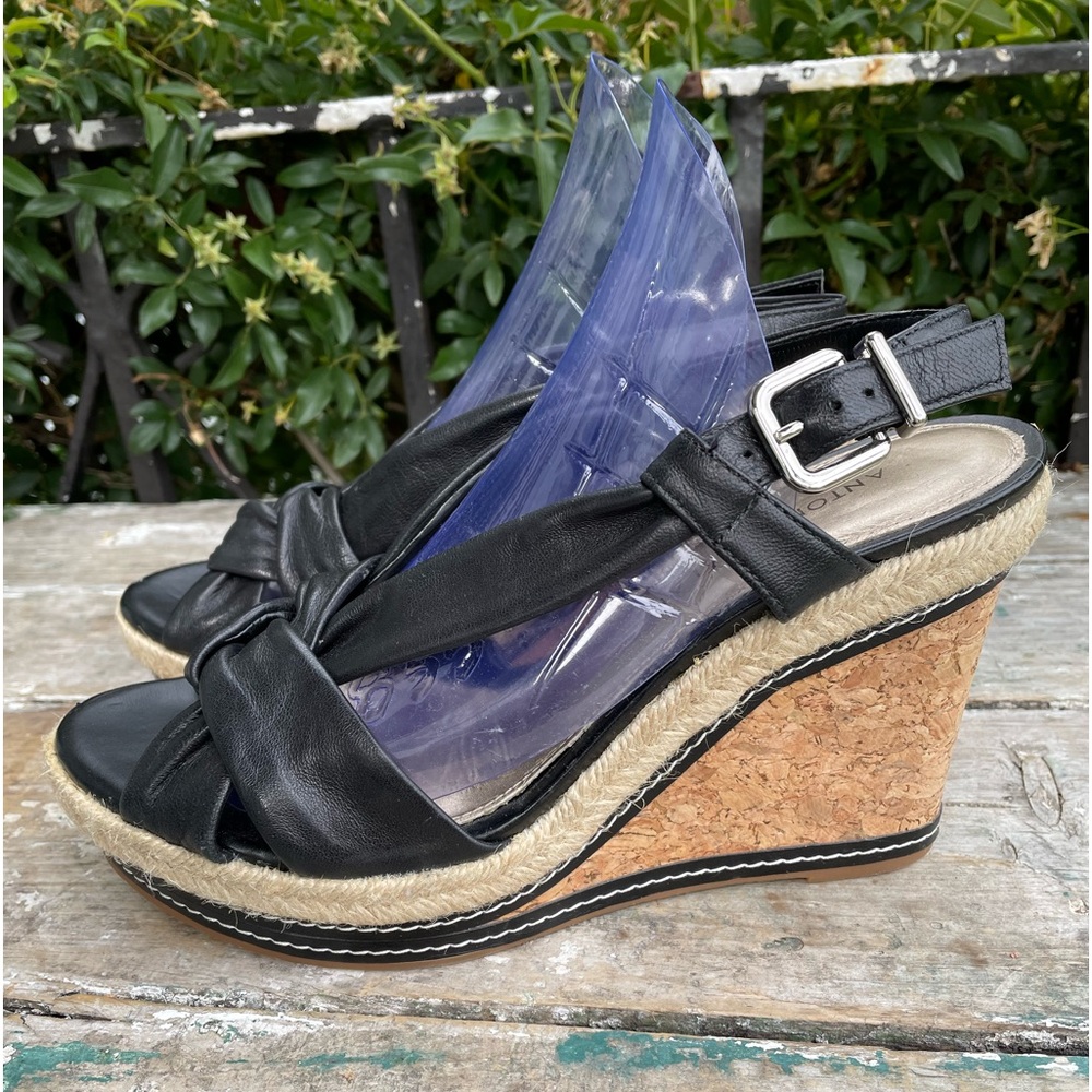 Antonio Melani black leather wedge sandal 7.5